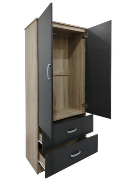 Ντουλάπα Δίφυλλη με 2 Συρτάρια Lego Pakoworld σε Sonoma-Ανθρακί Απόχρωση 80x42x180εκ