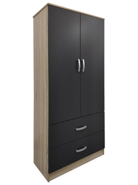 Ντουλάπα Δίφυλλη με 2 Συρτάρια Lego Pakoworld σε Sonoma-Ανθρακί Απόχρωση 80x42x180εκ