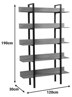 Βιβλιοθήκη Boderta Pakoworld σε Sonoma-Μαύρη Απόχρωση 120x30x190εκ