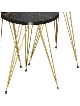 Βοηθητικά Τραπέζια Wakmi Pakoworld σετ 3τεμ Μαύρο Μαρμάρου Μελαμίνης-Χρυσο Μέταλλο