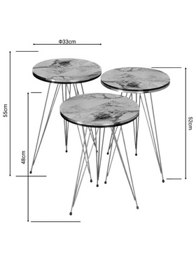 Βοηθητικά Τραπέζια Wakmi Pakoworld σετ 3τεμ Μαύρο Μαρμάρου Μελαμίνης-Χρυσο Μέταλλο
