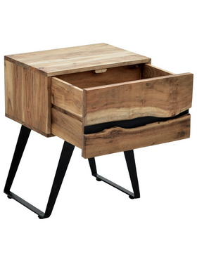 Κομοδίνο Imena Pakoworld Μασίφ Ξύλο Acacia σε Φυσικό Απόχρωση με Μαύρα Μεταλλικά Πόδια 45x35x56εκ