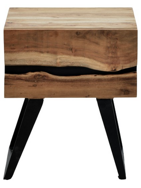 Κομοδίνο Imena Pakoworld Μασίφ Ξύλο Acacia σε Φυσικό Απόχρωση με Μαύρα Μεταλλικά Πόδια 45x35x56εκ