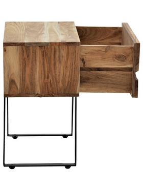 Κομοδίνο Imena Pakoworld Μασίφ Ξύλο Acacia σε Φυσικό Απόχρωση με Μαύρα Μεταλλικά Πόδια 45x35x56εκ