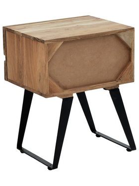 Κομοδίνο Imena Pakoworld Μασίφ Ξύλο Acacia σε Φυσικό Απόχρωση με Μαύρα Μεταλλικά Πόδια 45x35x56εκ