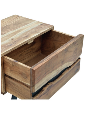 Κομοδίνο Imena Pakoworld Μασίφ Ξύλο Acacia σε Φυσικό Απόχρωση με Μαύρα Μεταλλικά Πόδια 45x35x56εκ