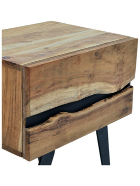 Κομοδίνο Imena Pakoworld Μασίφ Ξύλο Acacia σε Φυσικό Απόχρωση με Μαύρα Μεταλλικά Πόδια 45x35x56εκ