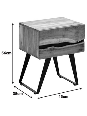 Κομοδίνο Imena Pakoworld Μασίφ Ξύλο Acacia σε Φυσικό Απόχρωση με Μαύρα Μεταλλικά Πόδια 45x35x56εκ