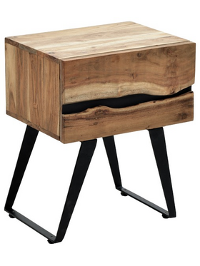 Κομοδίνο Imena Pakoworld Μασίφ Ξύλο Acacia σε Φυσικό Απόχρωση με Μαύρα Μεταλλικά Πόδια 45x35x56εκ