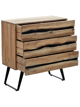 Συρταριέρα Imena Pakoworld Μασίφ Ξύλο Acacia σε Φυσικό Απόχρωση με Μαύρα Μεταλλικά Πόδια 80x38x86,5εκ