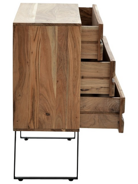 Συρταριέρα Imena Pakoworld Μασίφ Ξύλο Acacia σε Φυσικό Απόχρωση με Μαύρα Μεταλλικά Πόδια 80x38x86,5εκ