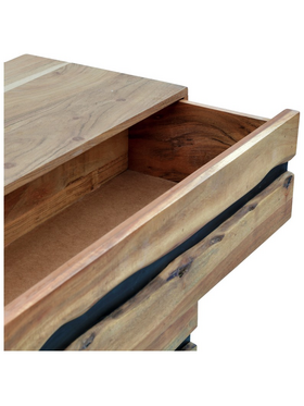 Συρταριέρα Imena Pakoworld Μασίφ Ξύλο Acacia σε Φυσικό Απόχρωση με Μαύρα Μεταλλικά Πόδια 80x38x86,5εκ