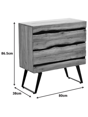 Συρταριέρα Imena Pakoworld Μασίφ Ξύλο Acacia σε Φυσικό Απόχρωση με Μαύρα Μεταλλικά Πόδια 80x38x86,5εκ