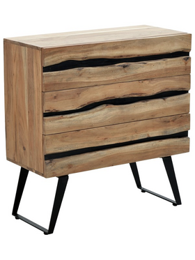 Συρταριέρα Imena Pakoworld Μασίφ Ξύλο Acacia σε Φυσικό Απόχρωση με Μαύρα Μεταλλικά Πόδια 80x38x86,5εκ