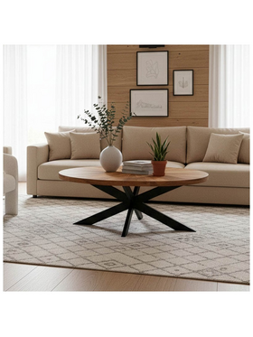 Τραπέζι Σαλονιού Fardy Pakoworld Μασίφ Ξύλο Ακακίας σε Φυσική Απόχρωση με Μαύρα Μεταλλικά Πόδια 120x60x45εκ