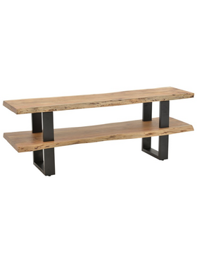 Έπιπλο Τηλεόρασης Fuji Pakoworld Μασίφ Ξύλο Ακακίας σε Φυσική Απόχρωση με Μαύρα Μεταλλικά Πόδια 140x40x52εκ