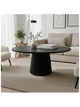 Τραπέζι Σαλονιού Canicule i Pakoworld Μασίφ Ξύλο Ακακίας σε Μαύρη Απόχρωση Φ80x40εκ