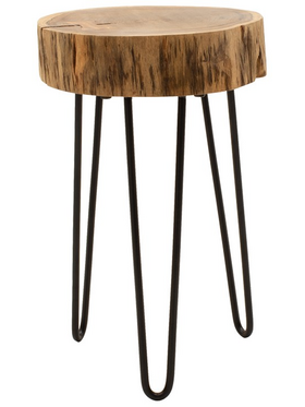 Βοηθητικό Τραπέζι Tripp Pakoworld Μασίφ Ξύλο Ακακίας σε Φυσική Απόχρωση με Μαυρα Μεταλλικά Πόδια 32x30x47εκ