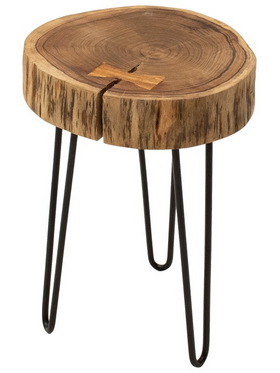 Βοηθητικό Τραπέζι Tripp Pakoworld Μασίφ Ξύλο Ακακίας σε Φυσική Απόχρωση με Μαυρα Μεταλλικά Πόδια 32x30x47εκ