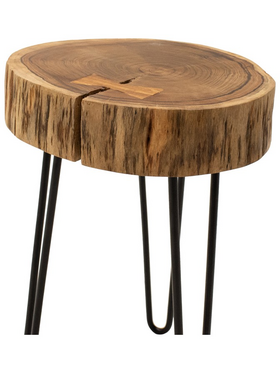 Βοηθητικό Τραπέζι Tripp Pakoworld Μασίφ Ξύλο Ακακίας σε Φυσική Απόχρωση με Μαυρα Μεταλλικά Πόδια 32x30x47εκ