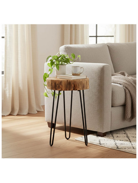 Βοηθητικό Τραπέζι Tripp Pakoworld Μασίφ Ξύλο Ακακίας σε Φυσική Απόχρωση με Μαυρα Μεταλλικά Πόδια 32x30x47εκ