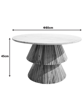 Τραπέζι Σαλονιού Havai Pakoworld Μασίφ Ξύλο Mango σε Φυσική Απόχρωση κ Λευκή Επιφάνεια Μαρμάρου Φ80x45εκ