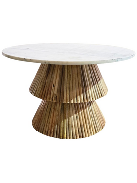 Τραπέζι Σαλονιού Havai Pakoworld Μασίφ Ξύλο Mango σε Φυσική Απόχρωση κ Λευκή Επιφάνεια Μαρμάρου Φ80x45εκ