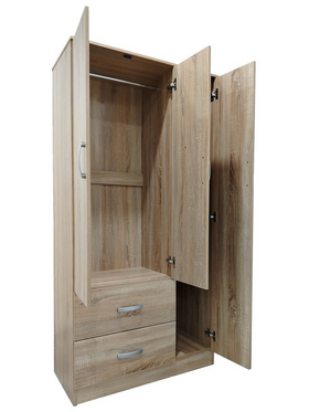 Ντουλάπα Τρίφυλλη με 2 Συρτάρια Lego Pakoworld σε Sonoma Απόχρωση 90x42x180εκ