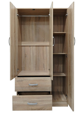 Ντουλάπα Τρίφυλλη με 2 Συρτάρια Lego Pakoworld σε Sonoma Απόχρωση 90x42x180εκ