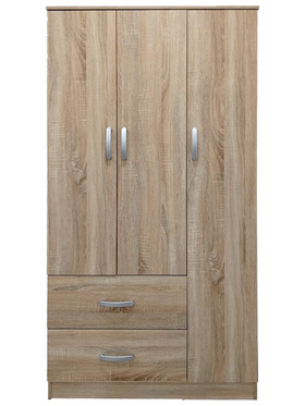 Ντουλάπα Τρίφυλλη με 2 Συρτάρια Lego Pakoworld σε Sonoma Απόχρωση 90x42x180εκ