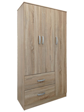 Ντουλάπα Τρίφυλλη με 2 Συρτάρια Lego Pakoworld σε Sonoma Απόχρωση 90x42x180εκ