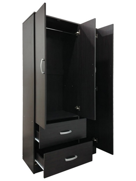 Ντουλάπα Τρίφυλλη με 2 Συρτάρια Lego Pakoworld σε Wenge Απόχρωση 90x42x180εκ