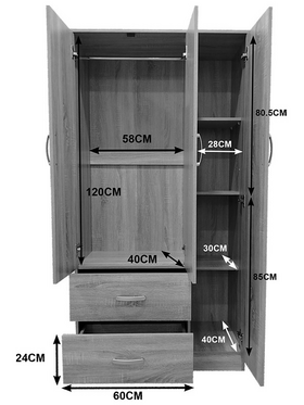 Ντουλάπα Τρίφυλλη με 2 Συρτάρια Lego Pakoworld σε Wenge Απόχρωση 90x42x180εκ