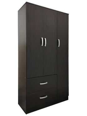 Ντουλάπα Τρίφυλλη με 2 Συρτάρια Lego Pakoworld σε Wenge Απόχρωση 90x42x180εκ