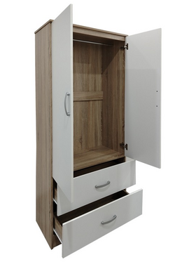 Ντουλάπα Δίφυλλη με 2 Συρτάρια Lego Pakoworld σε Sonoma-Λευκή Απόχρωση 80x42x180εκ