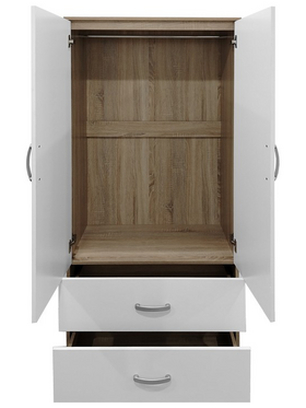 Ντουλάπα Δίφυλλη με 2 Συρτάρια Lego Pakoworld σε Sonoma-Λευκή Απόχρωση 80x42x180εκ