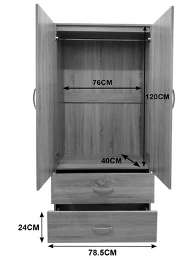 Ντουλάπα Δίφυλλη με 2 Συρτάρια Lego Pakoworld σε Sonoma-Λευκή Απόχρωση 80x42x180εκ