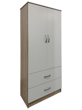 Ντουλάπα Δίφυλλη με 2 Συρτάρια Lego Pakoworld σε Sonoma-Λευκή Απόχρωση 80x42x180εκ