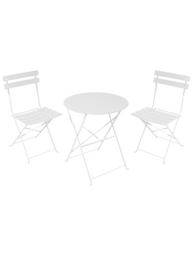Τραπεζαρία Bistro Pakoworld σετ 3τεμ Μεταλλική Αναδιπλούμενη σε Λευκή Απόχρωση Φ60x71εκ