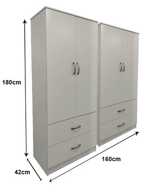 Ντουλάπα Τετράφυλλη με Συρτάρια Lego Pakoworld Λευκή 160x42x180εκ