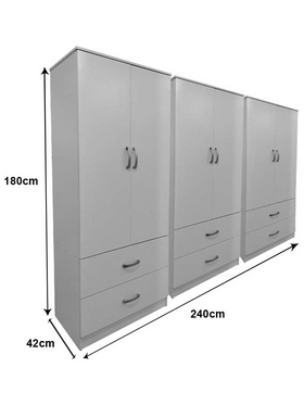 Ντουλάπα Εξάφυλλη με Συρτάρια Lego Pakoworld Λευκή 240x42x180εκ