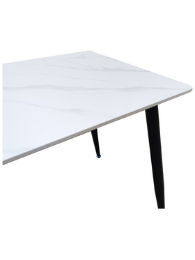 Τραπέζι Pembe Pakoworld Sintered Stone Λευκή όψη Μαρμάρου με Μαύρα Μεταλλικά Πόδια 120x70x75εκ