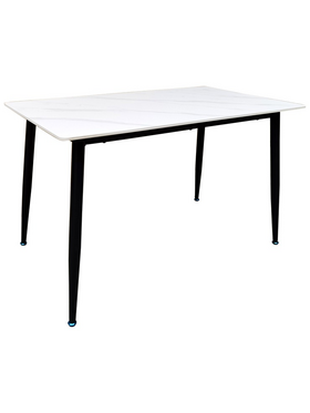Τραπέζι Pembe Pakoworld Sintered Stone Λευκή όψη Μαρμάρου με Μαύρα Μεταλλικά Πόδια 120x70x75εκ