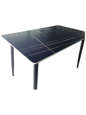 Τραπέζι Pembe Pakoworld Sintered Stone Μαύρη όψη Μαρμάρου με Μαύρα Μεταλλικά Πόδια 120x70x75εκ