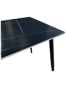 Τραπέζι Pembe Pakoworld Sintered Stone Μαύρη όψη Μαρμάρου με Μαύρα Μεταλλικά Πόδια 120x70x75εκ