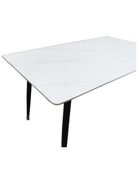 Τραπέζι Pembe Pakoworld Sintered Stone Λευκή όψη Μαρμάρου με Μαύρα Μεταλλικά Πόδια 140x80x75εκ