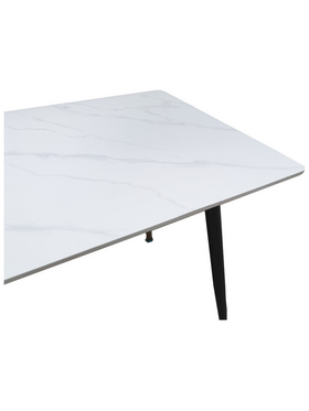 Τραπέζι Pembe Pakoworld Sintered Stone Λευκή όψη Μαρμάρου με Μαύρα Μεταλλικά Πόδια 140x80x75εκ