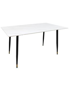 Τραπέζι Pembe Pakoworld Sintered Stone Λευκή όψη Μαρμάρου με Μαύρα Μεταλλικά Πόδια 140x80x75εκ