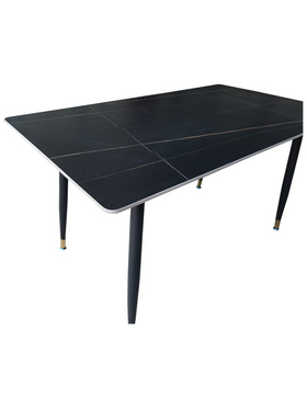 Τραπέζι Pembe Pakoworld Sintered Stone Μαύρη όψη Μαρμάρου με Μαύρα Μεταλλικά Πόδια 140x80x75εκ