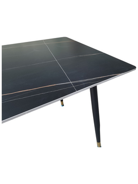 Τραπέζι Pembe Pakoworld Sintered Stone Μαύρη όψη Μαρμάρου με Μαύρα Μεταλλικά Πόδια 140x80x75εκ